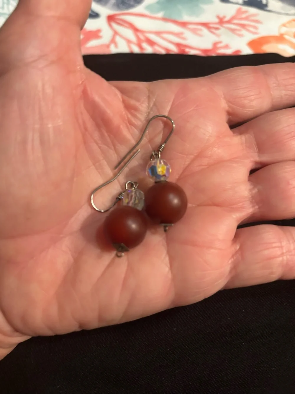 Dark Red/Rust glass Beaded Drop Earrings with Sworwarski  Crystal accent